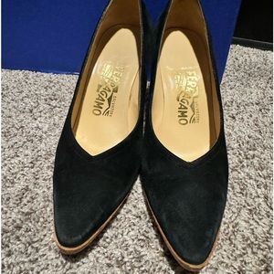 Black Vintage Ferragamo Suede Shoes